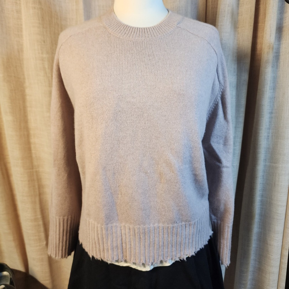 AllSaints Kiera Cashmere Sweater M Taupe Italian Yarn Frayed Raw Hem